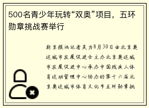 500名青少年玩转“双奥”项目，五环勋章挑战赛举行